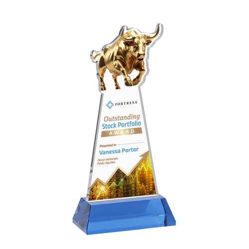Recognition Awards - Crystal Awards - Raging Bull VividPrint&trade; Award on Hartford Base - Sky Blue