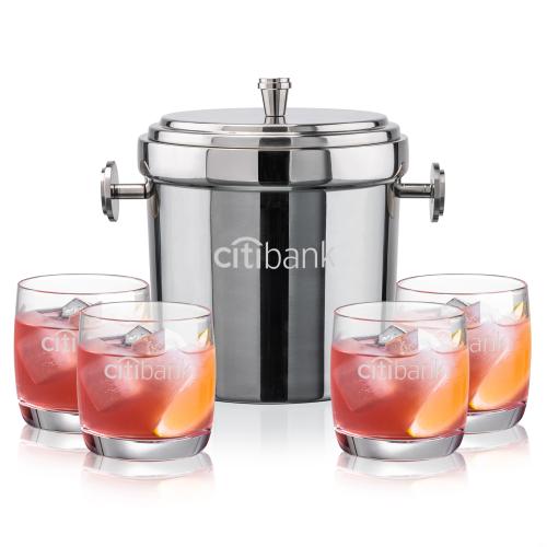 Corporate Gifts - Barware - Glasses Sets - Milano Ice Bucket & Ritz On-the-Rocks Set