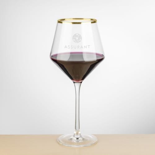Corporate Gifts - Barware - Wine & Champagne - Wine Glasses - Tucson Gold Rim Burgundy Wine -  Deep Etch