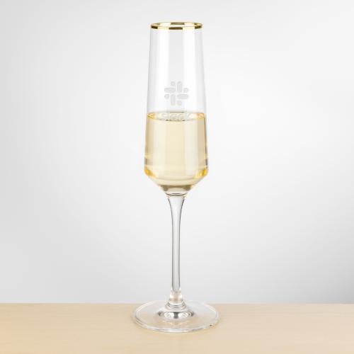 Corporate Gifts - Barware - Wine & Champagne - Champagne Flutes - Tucson Gold Rim Flute - Deep Etch