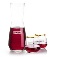 Mason Carafe & Tucson Gold Rim Stemless Wine - Barware Gift Sets