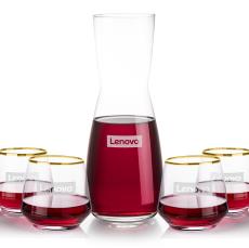 Mason Carafe & Tucson Gold Rim Stemless Wine - Barware Gift Sets