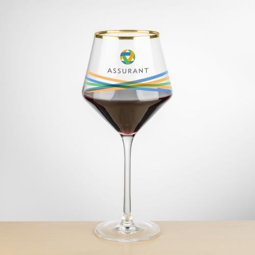Corporate Gifts - Barware - Wine & Champagne - Wine Glasses - Tucson Gold Rim Burgundy Wine - VividPrint&trade;