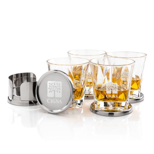 Corporate Gifts - Barware - Glasses Sets - Baldoni Coasters & Oakhaven On-the-Rocks Set