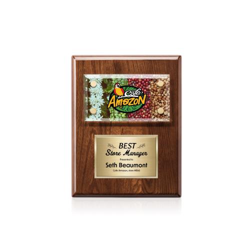 Recognition Awards - Glass Awards - Gossamer VividPrint&trade; Plaque - Walnut/Gold