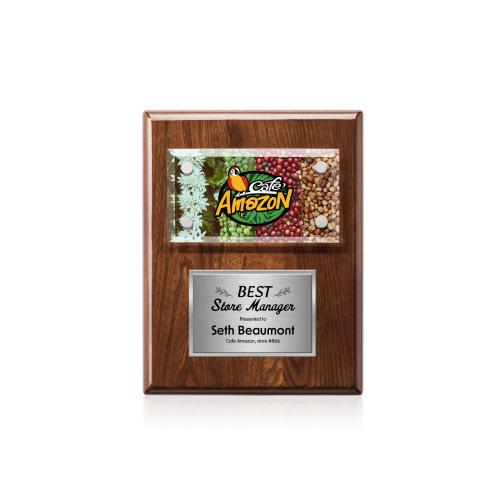 Plaque Awards - Full Color Plaques - Gossamer VividPrint&trade; Plaque - Walnut/Silver