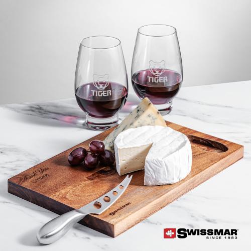 Corporate Gifts - Barware - Barware Gift Sets - Swissmar&reg; Acacia Board & 2 Glenarden Stemless Wine