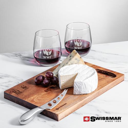 Corporate Gifts - Barware - Barware Gift Sets - Swissmar&reg; Acacia Board & 2 Crestview Stemless Wine