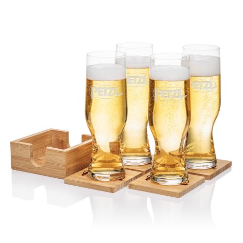 Corporate Gifts - Barware - Glasses Sets - Bamboo Coaster Gift Set - Leipzig