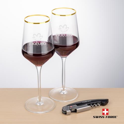 Corporate Gifts - Barware - Barware Gift Sets - Swiss Force&reg; Opener & Tucson Gold Rim Wine