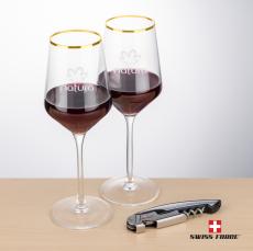 Swiss Force Opener & Tucson Gold Rim Wine - Barware Gift Sets