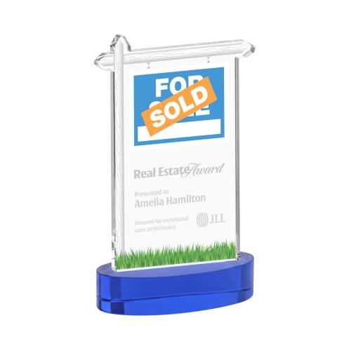 Recognition Awards - Crystal Awards - Real Estate Award on Alberton Base - Blue