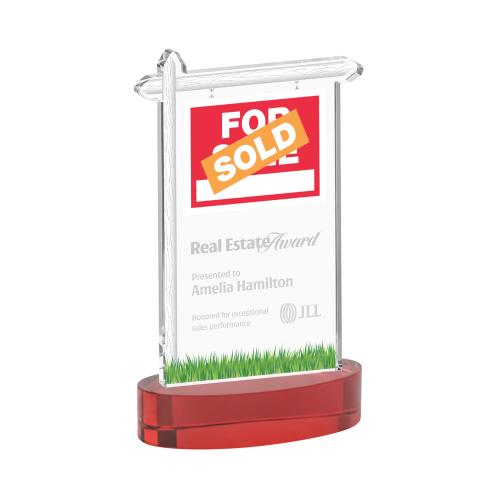 Recognition Awards - Crystal Awards - Real Estate Award on Alberton Base - Red