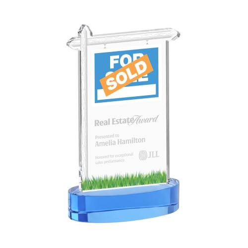 Recognition Awards - Crystal Awards - Real Estate Award on Alberton Base - Sky Blue
