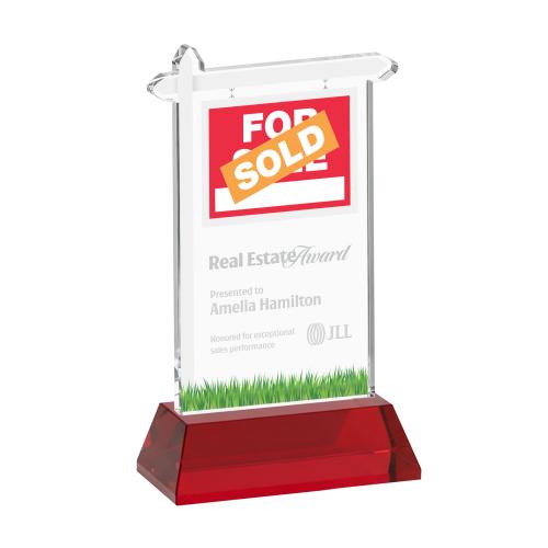 Recognition Awards - Crystal Awards - Real Estate Award on Hartford Base - Red