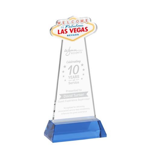 Recognition Awards - Glass Awards - Colored Glass Awards - Las Vegas Award on Hartford Base - Sky Blue