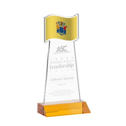 Recognition Awards - Crystal Awards - Colored Crystal Awards - Yellow Crystal Awards - Flag Award - Amber