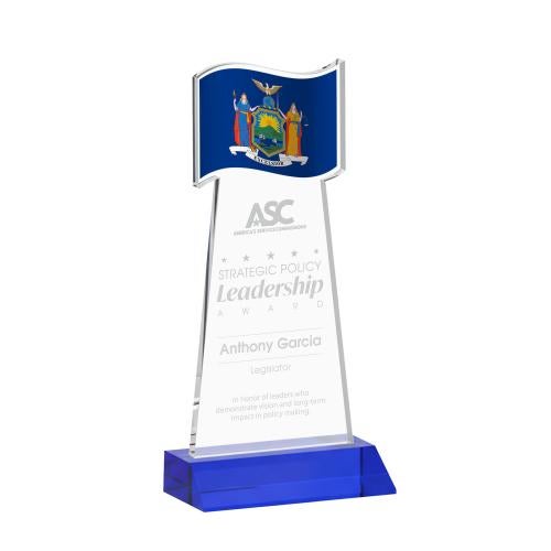 Recognition Awards - Glass Awards - Colored Glass Awards - Flag Award - Blue