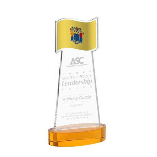 Recognition Awards - Crystal Awards - Flag Award on Alberton Base - Amber