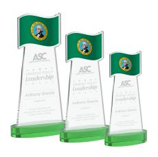 Flag Award on Alberton Base - Green - Crystal Eagle Awards