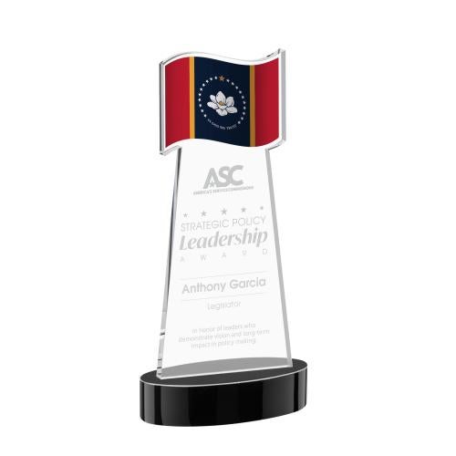 Recognition Awards - Crystal Awards - Colored Crystal Awards - Black Crystal Awards - Flag Award on Alberton Base - Black