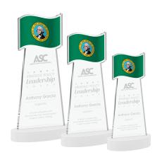 Flag Award on Alberton Base - White - Crystal Eagle Awards
