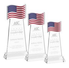 Flag Award on Hartford Base - Clear - Crystal Eagle Awards