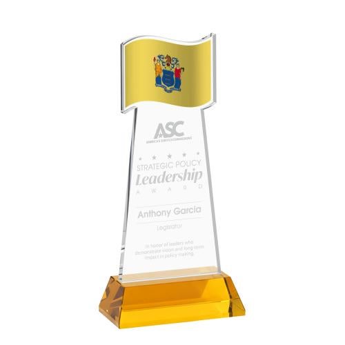 Recognition Awards - Crystal Awards - Flag Award on Hartford Base - Amber