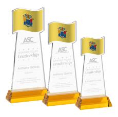 Flag Award on Hartford Base - Amber - Glass Awards