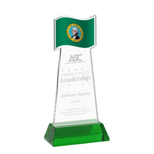 Recognition Awards - Crystal Awards - Flag Award on Hartford Base - Green