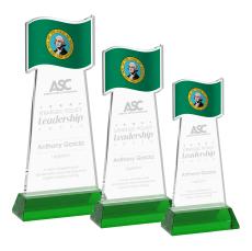 Flag Award on Hartford Base - Green - Crystal Eagle Awards