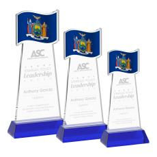 Flag Award on Hartford Base - Blue - Crystal Eagle Awards