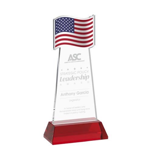 Recognition Awards - Crystal Awards - Flag Award on Hartford Base - Red