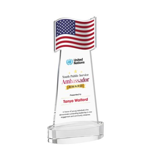 Recognition Awards - Crystal Awards - Flag VividPrint&trade; Award on Alberton Base - Clear