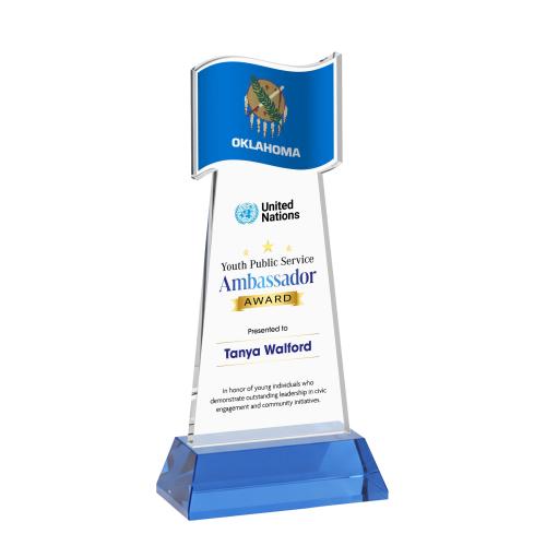 Recognition Awards - Crystal Awards - Flag VividPrint&trade; Award on Hartford Base - Sky Blue