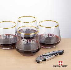 Swiss Force Opener & Tucson Gold Rim Stemless Wine - Barware Gift Sets