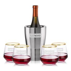 Genoa Wine Cooler & Tucson Gold Rim Stemless Wine - Barware Gift Sets