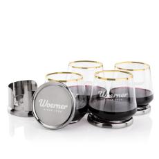 Baldoni Coasters & Tucson Gold Rim Stemless Wine Set - Barware Gift Sets