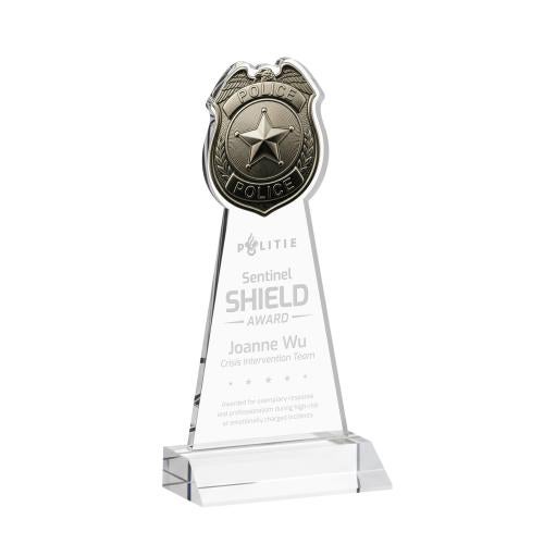Recognition Awards - Crystal Awards - Police Badge Award - Clear