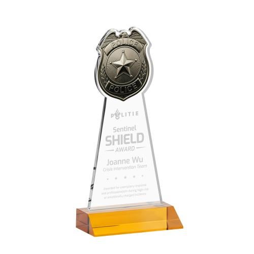Recognition Awards - Crystal Awards - Police Badge Award - Amber