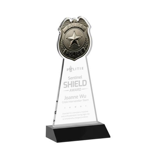 Recognition Awards - Crystal Awards - Police Badge Award - Black
