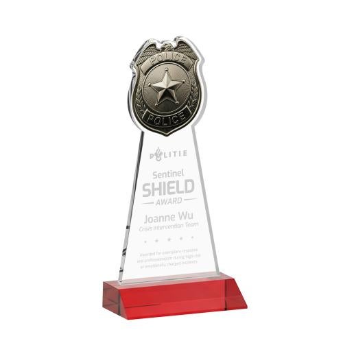 Recognition Awards - Crystal Awards - Police Badge Award - Red