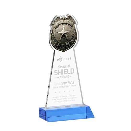 Recognition Awards - Crystal Awards - Police Badge Award - Sky Blue