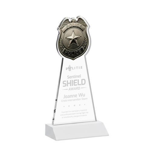 Recognition Awards - Crystal Awards - Police Badge Award - White
