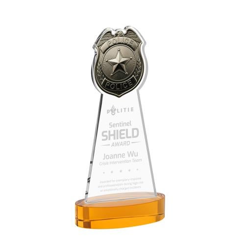 Recognition Awards - Crystal Awards - Police Badge Award on Alberton Base - Amber