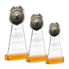 Police Badge Award on Alberton Base - Amber - Glass Awards