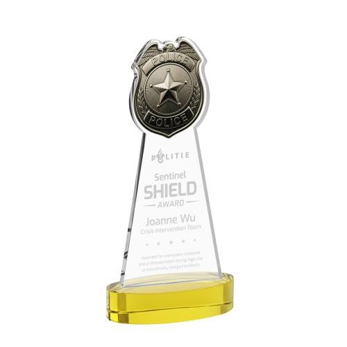 Recognition Awards - Crystal Awards - Police Badge Award on Alberton Base - Gold