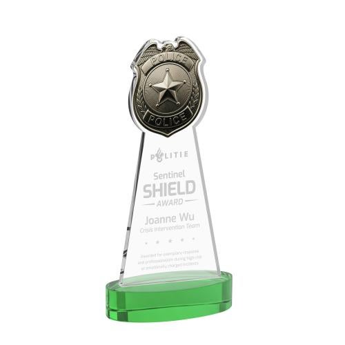 Recognition Awards - Crystal Awards - Police Badge Award on Alberton Base - Green