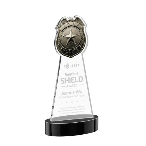 Recognition Awards - Crystal Awards - Police Badge Award on Alberton Base - Black
