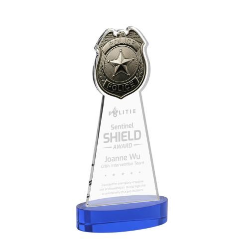 Recognition Awards - Crystal Awards - Police Badge Award on Alberton Base - Blue